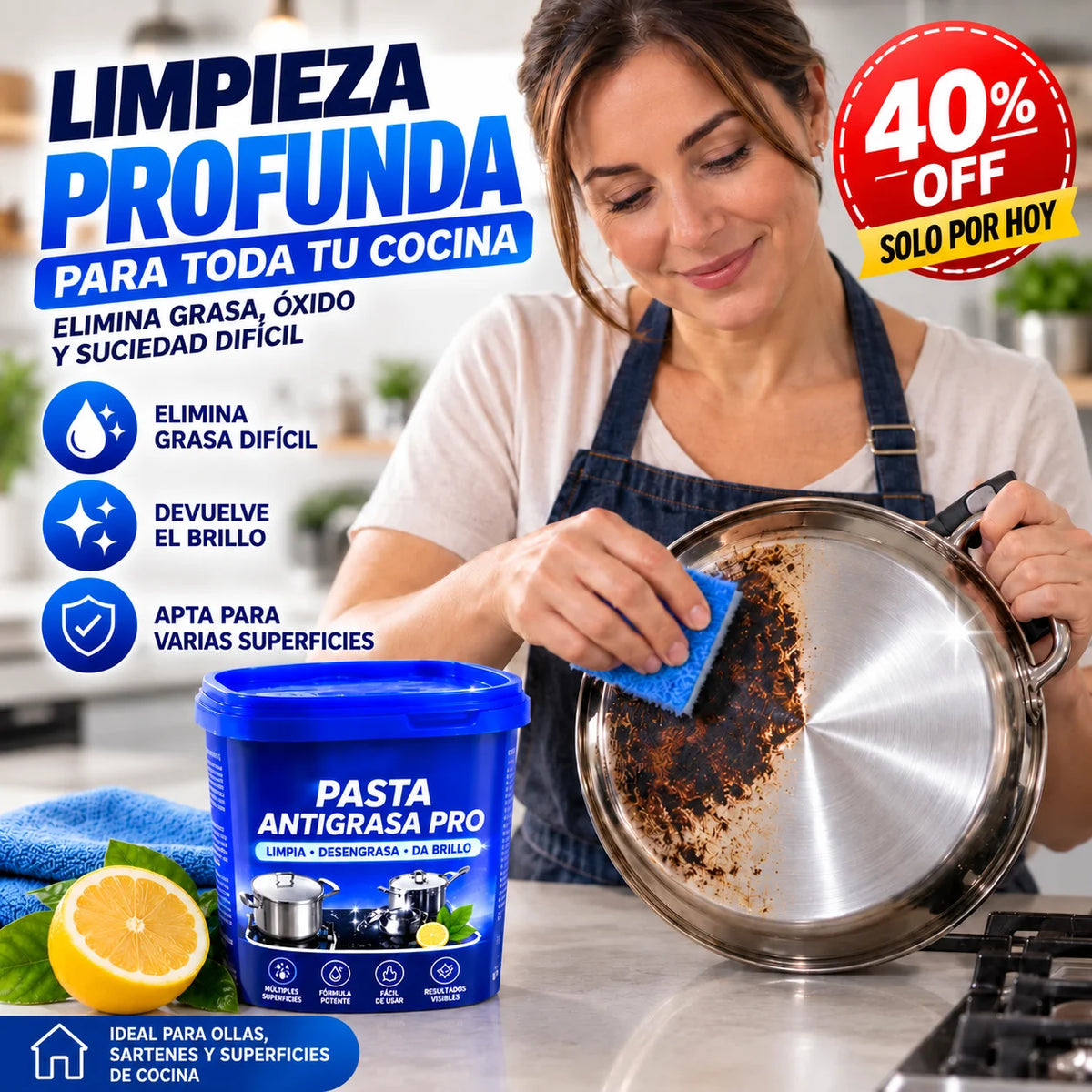 🔵 Pasta Antigrasa Pro™  Remueve la grasa difícil y devuelve el brillo a tus ollas.