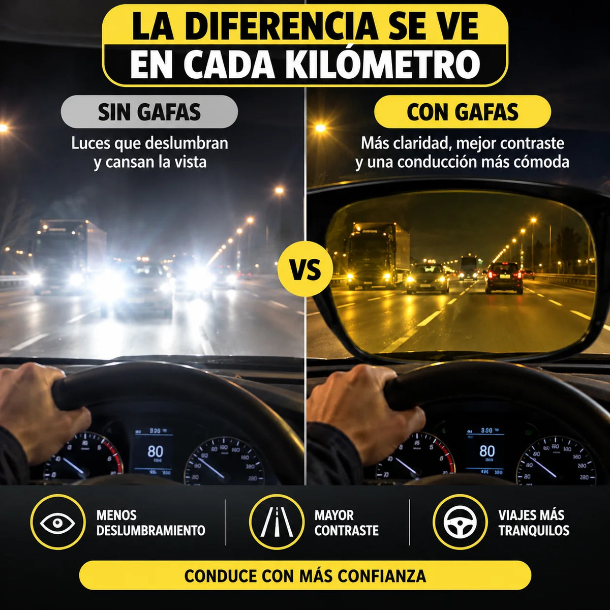 Visión Nocturna Pro™ — Más contraste y comodidad en tus viajes nocturnos