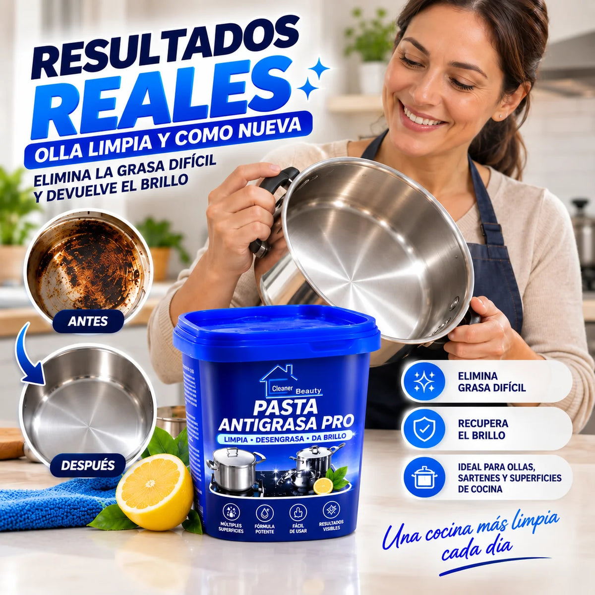🔵 Pasta Antigrasa Pro™  Remueve la grasa difícil y devuelve el brillo a tus ollas.