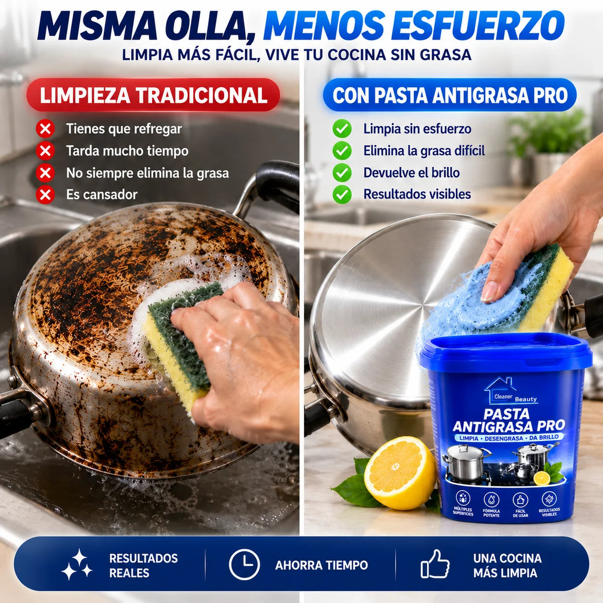 🔵 Pasta Antigrasa Pro™  Remueve la grasa difícil y devuelve el brillo a tus ollas.